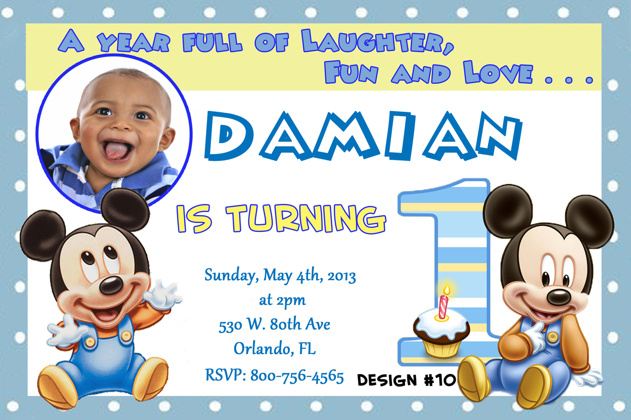 Baby Mickey First Birthday Invitations