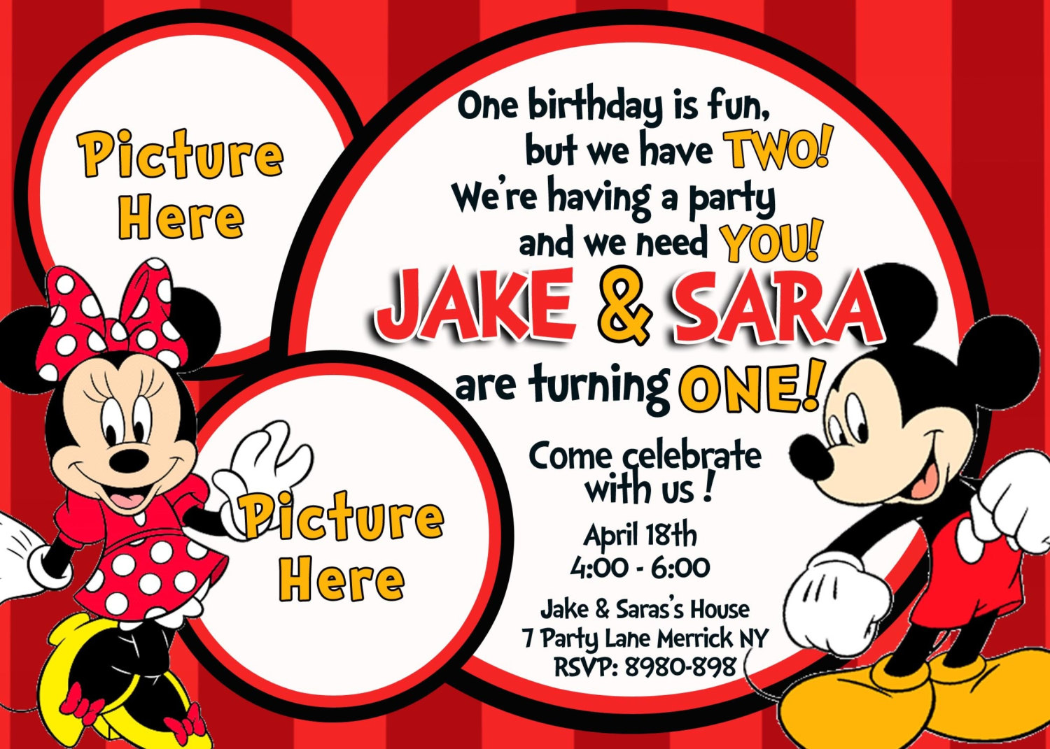 Mickey And Minnie Mouse Invitations
