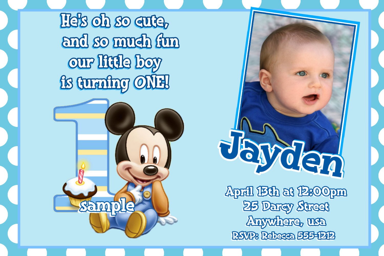 Mickey Mouse 1st Birthday Invitations Baby By Createphotocards4u
