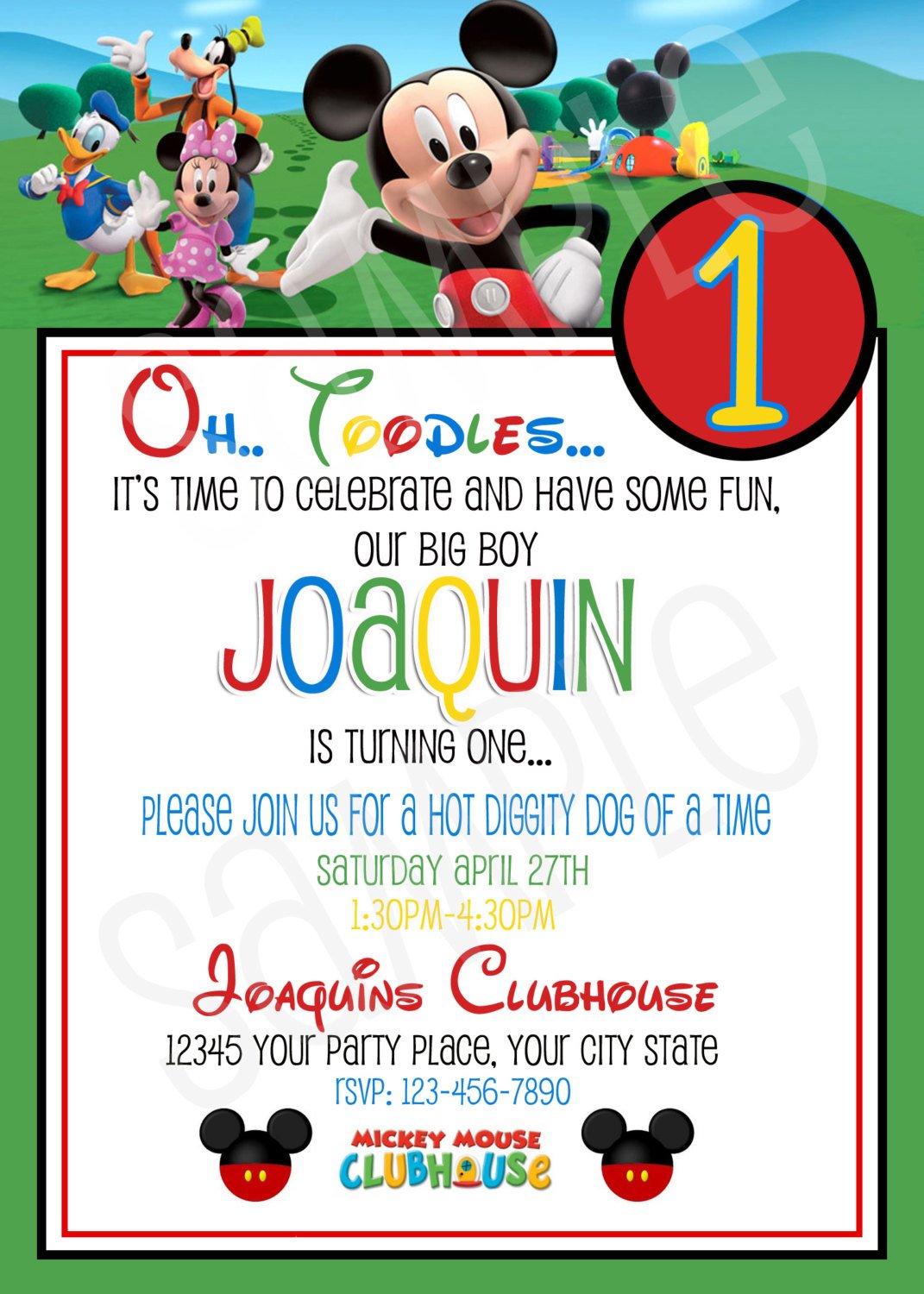 Mickey Mouse Clubhouse 1st Birthday Invitations