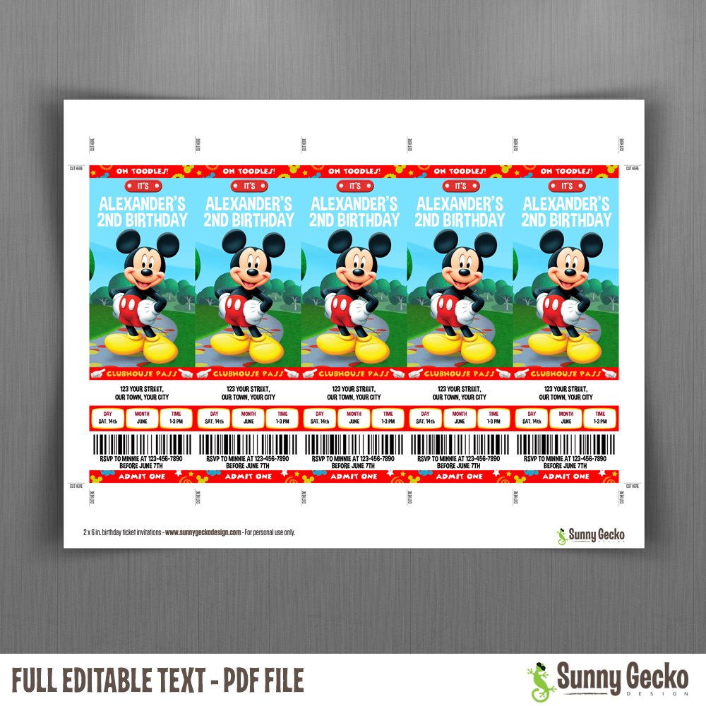 Mickey Mouse Clubhouse Birthday Ticket Invitations