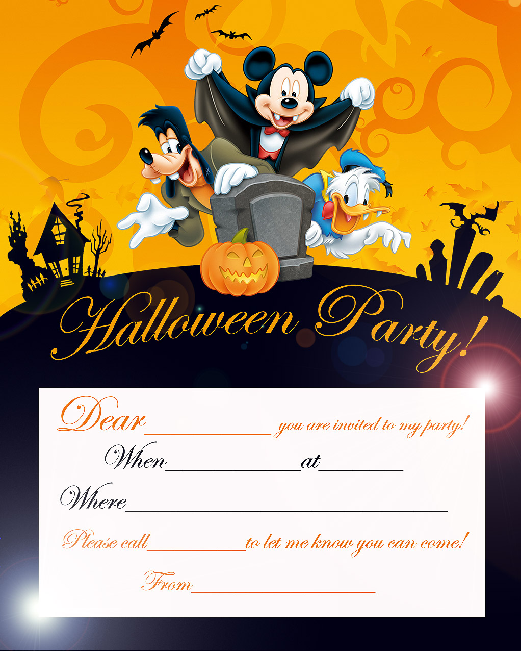 Mickey Mouse Halloween Birthday Invitations