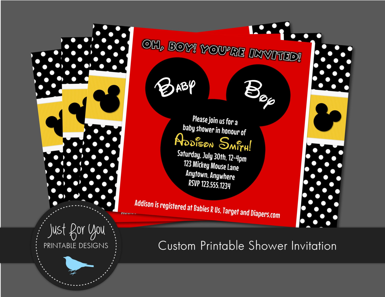 Mickey Mouse Inspired Baby Shower Invitation By 4uprintabledesigns