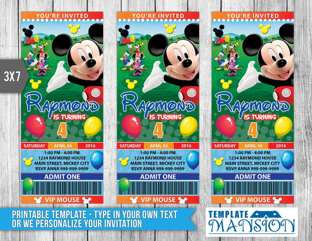 Mickey Mouse Ticket Invitation, Invitation, Psd By Templatemansion