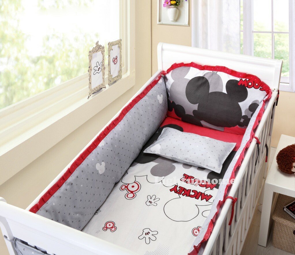 Red Black And White Mickey Mouse Crib Bedding