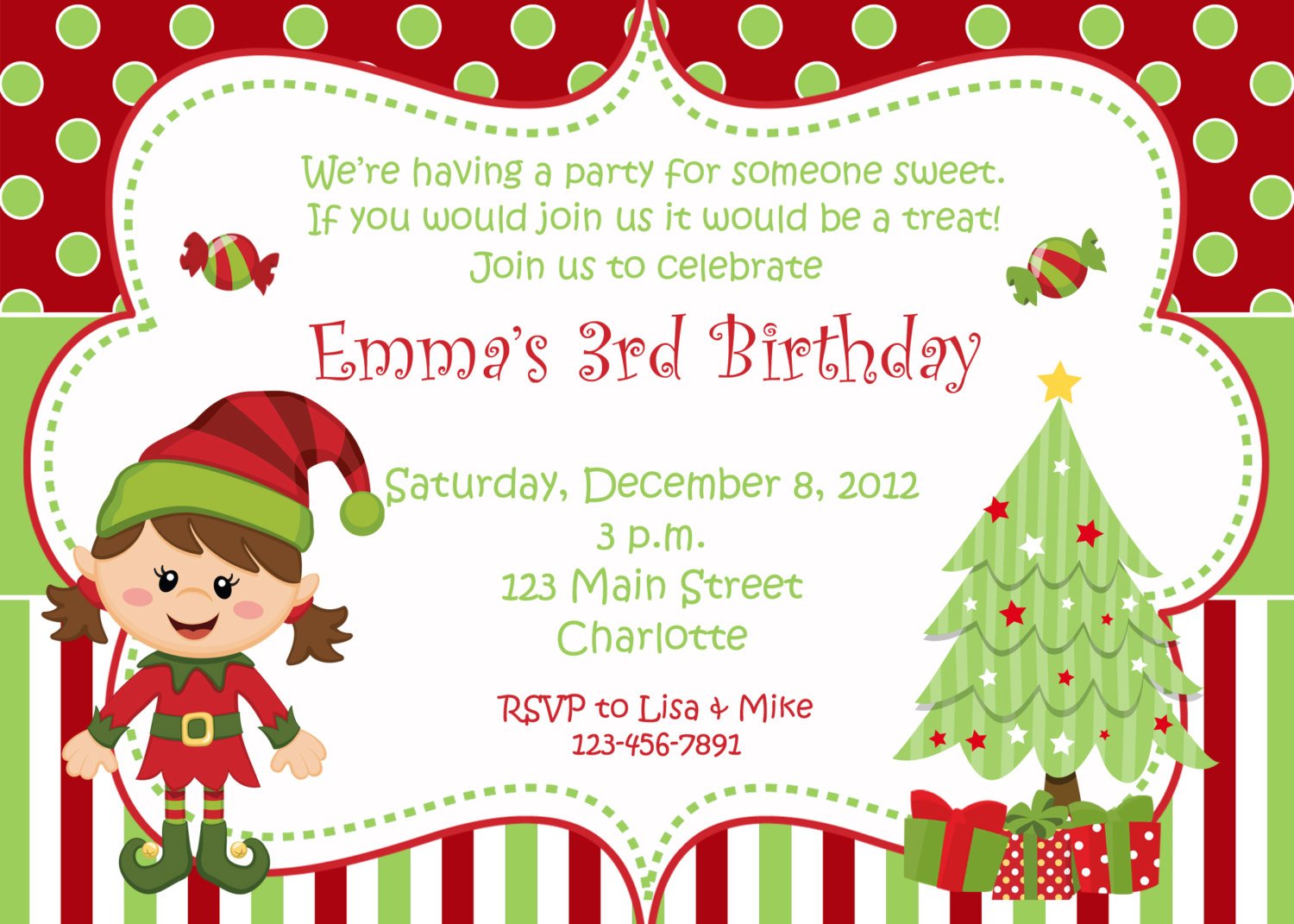 12 Christmas Birthday Party Invitations With Envelopes