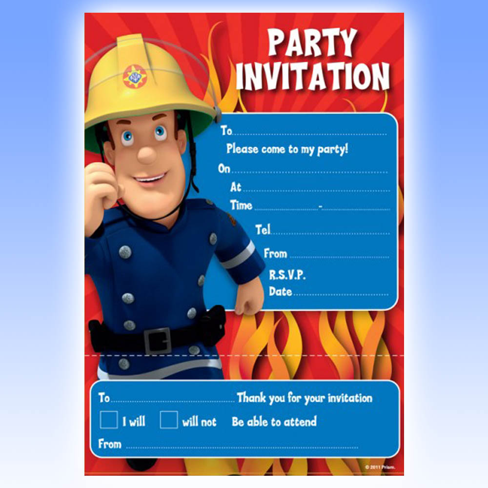 20 Convites De Festa Fireman Sam Convida & Envelopes Ps