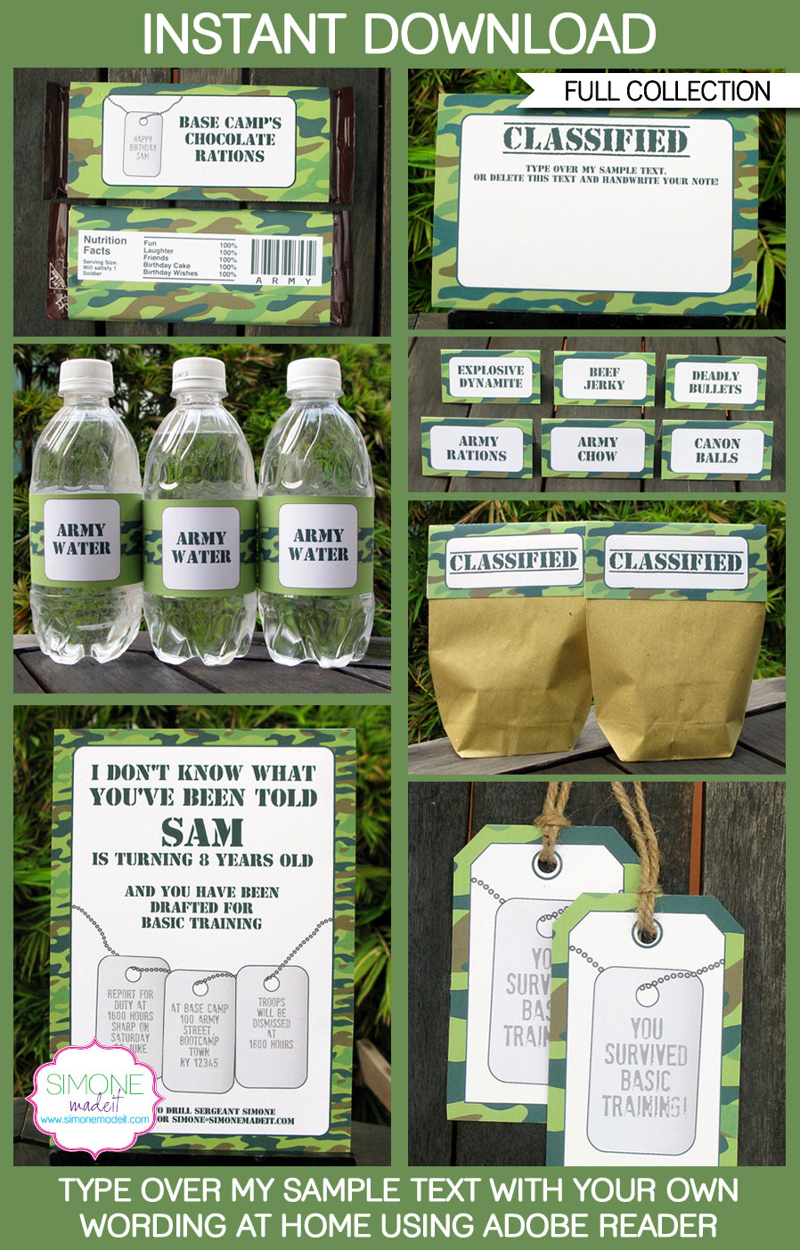 Army Party Invitations & Decorations Camo Full By Simonemadeit