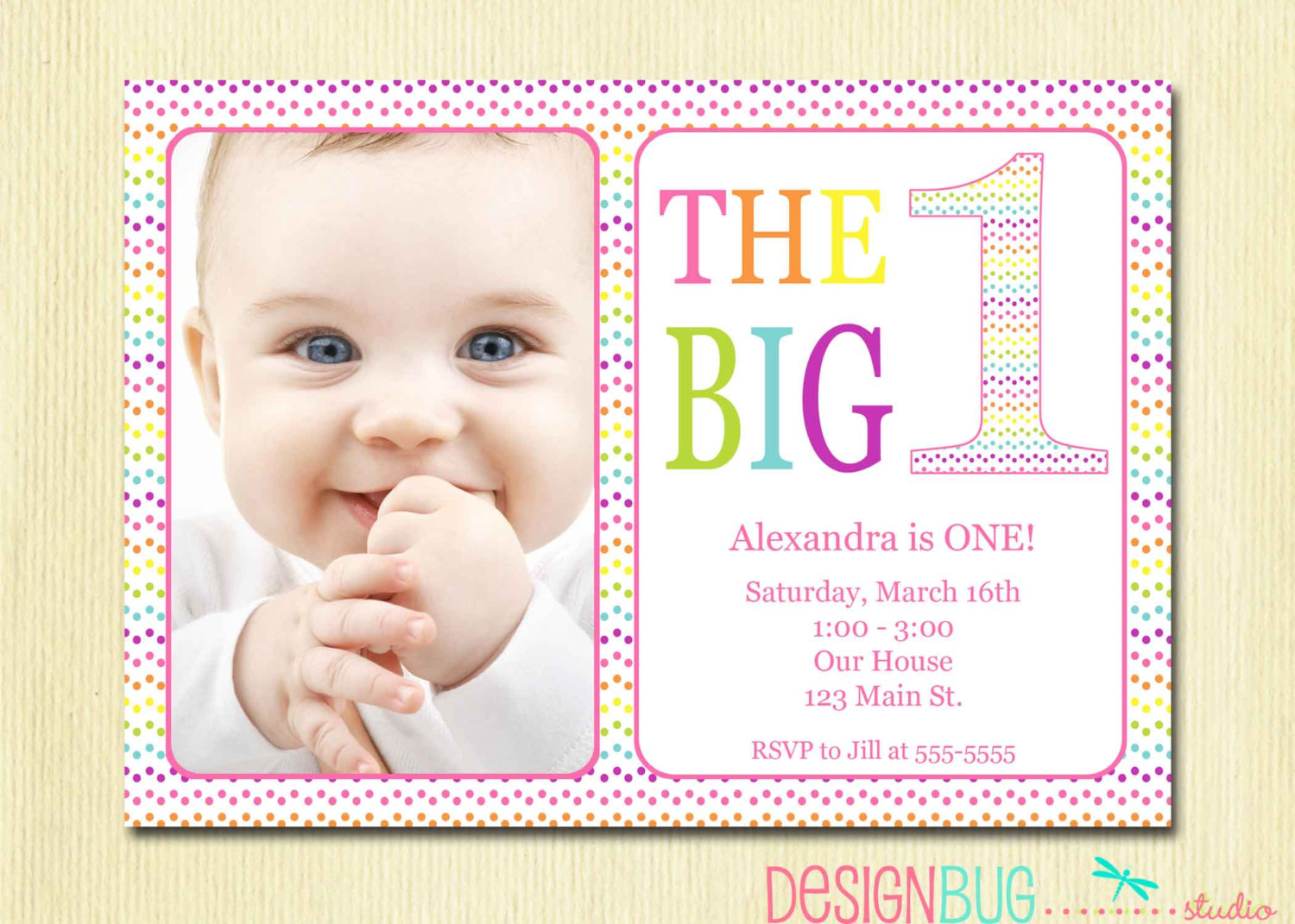 Baby Girl First Birthday Invitations