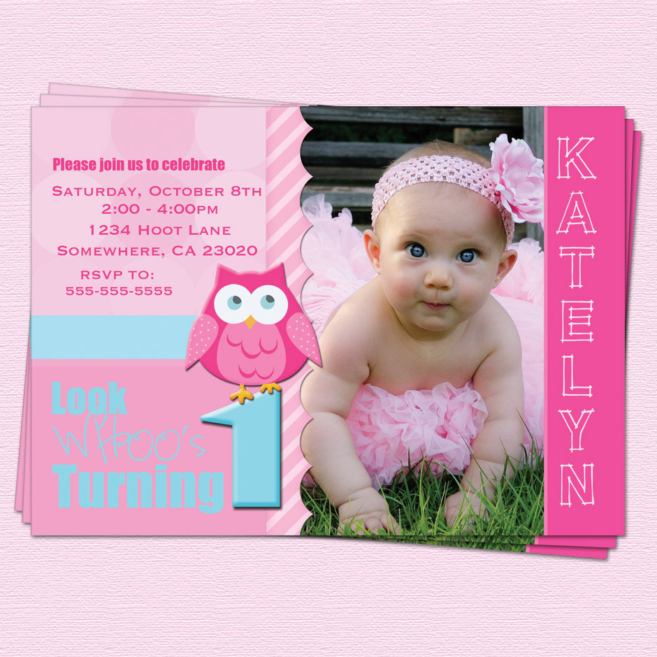 Baby Girl First Birthday Invitations