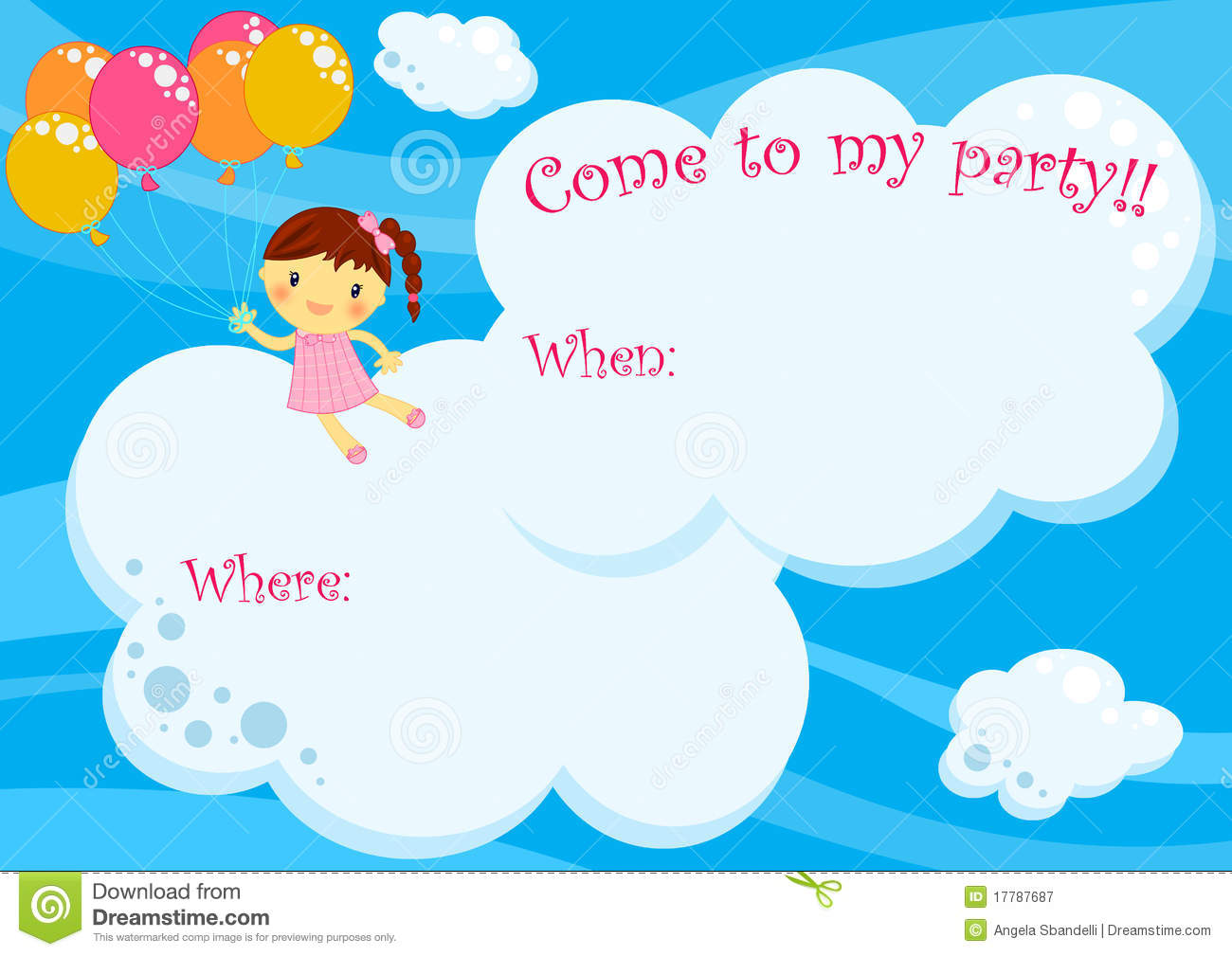 Balloons Party Invitation Card For Girl Royalty Free Stock Photos