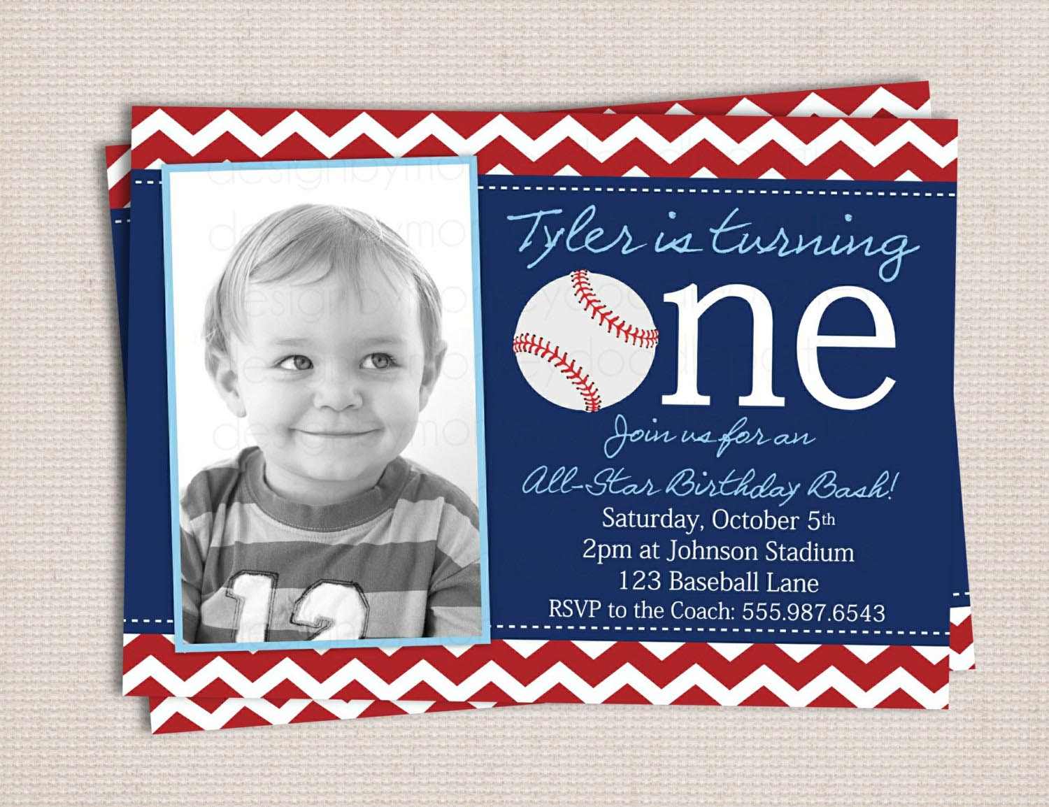 Baseball Themed 1st Birthday Party Invitations