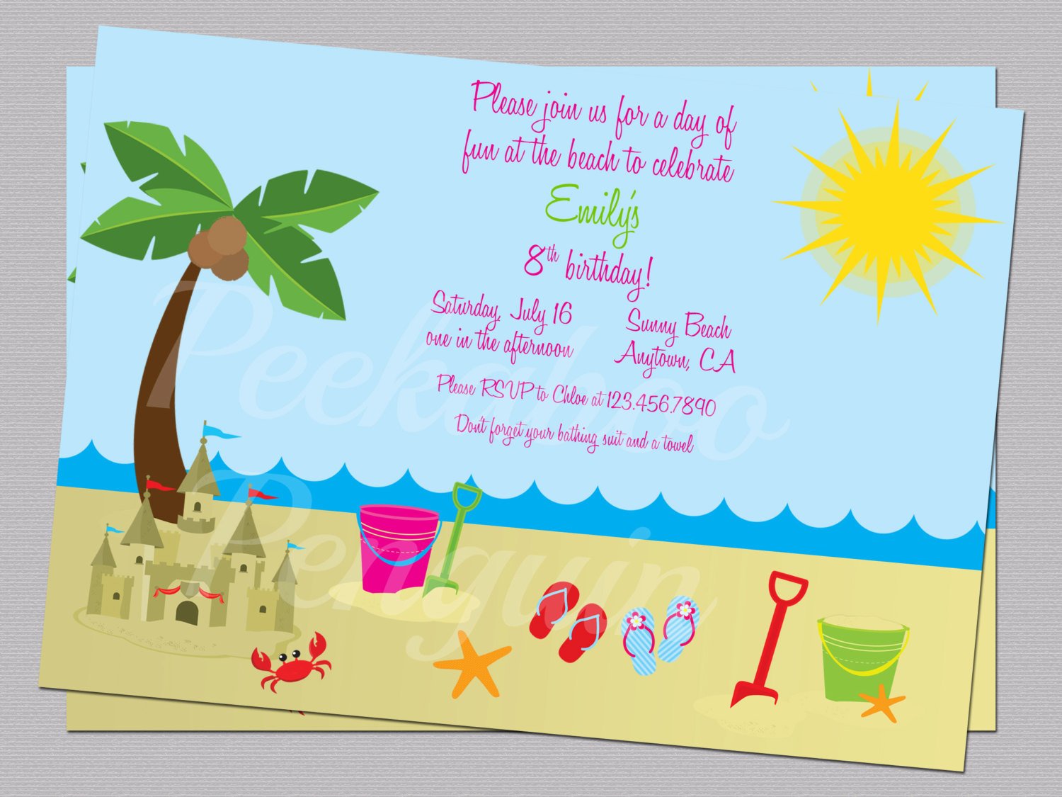 Beach Invitations Ocean Birthday Party Invites Kid's By