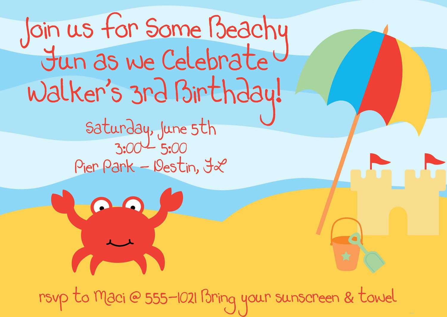 Beach Themed Birthday Party Invitations