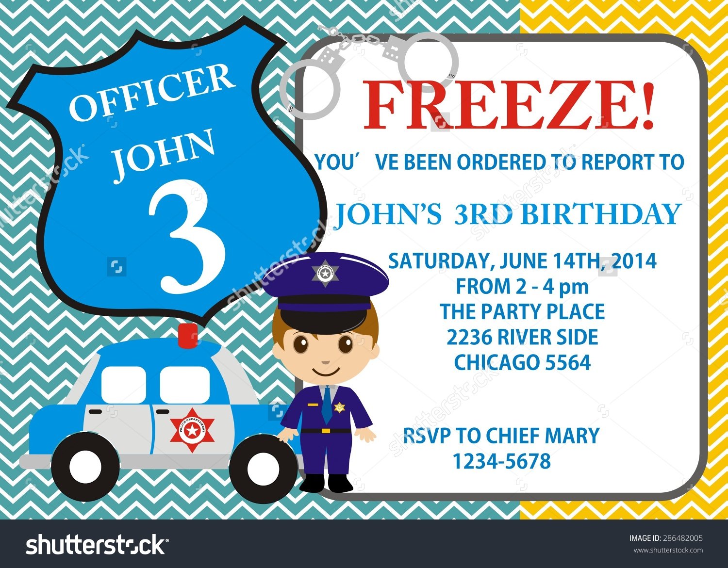 Birthday Party Invitation Little Police Theme Stock Vector