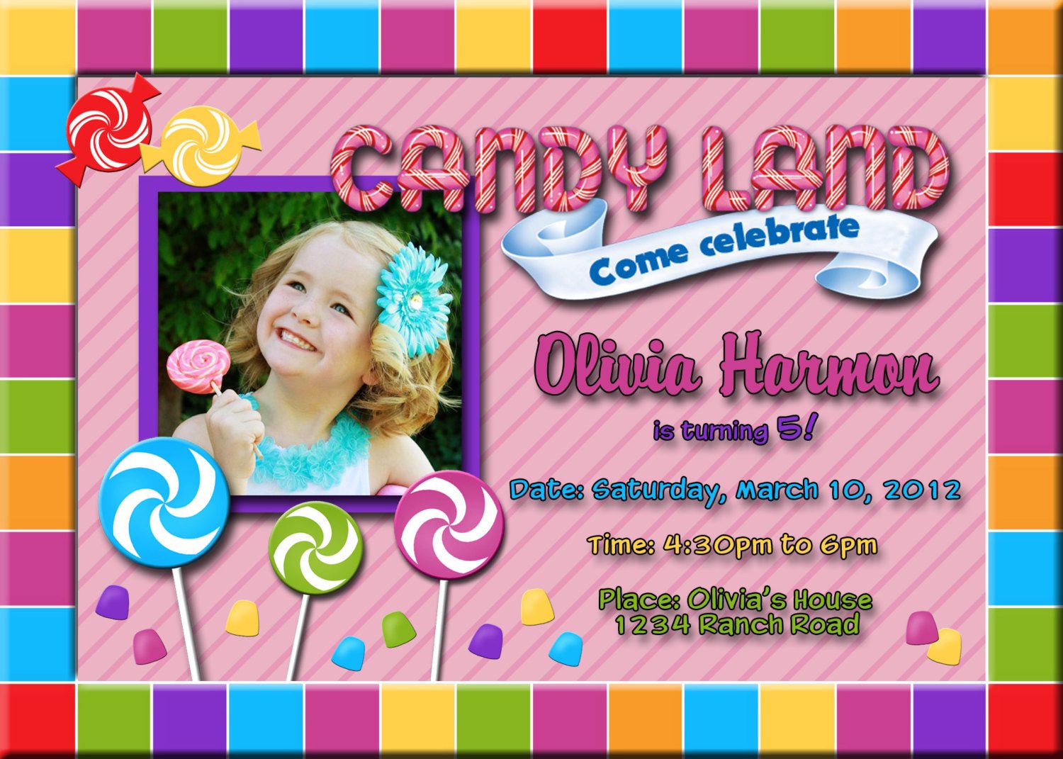 Candyland Birthday Invitations