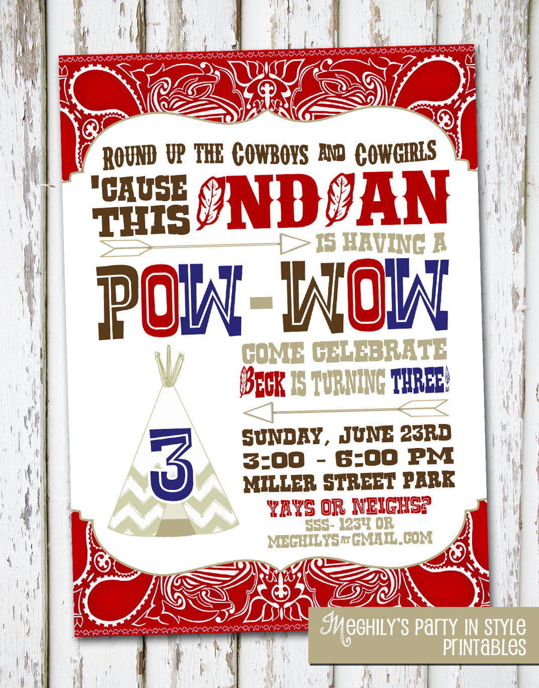 Cowboy   Indian Birthday Invitation By Meghilys On Etsy