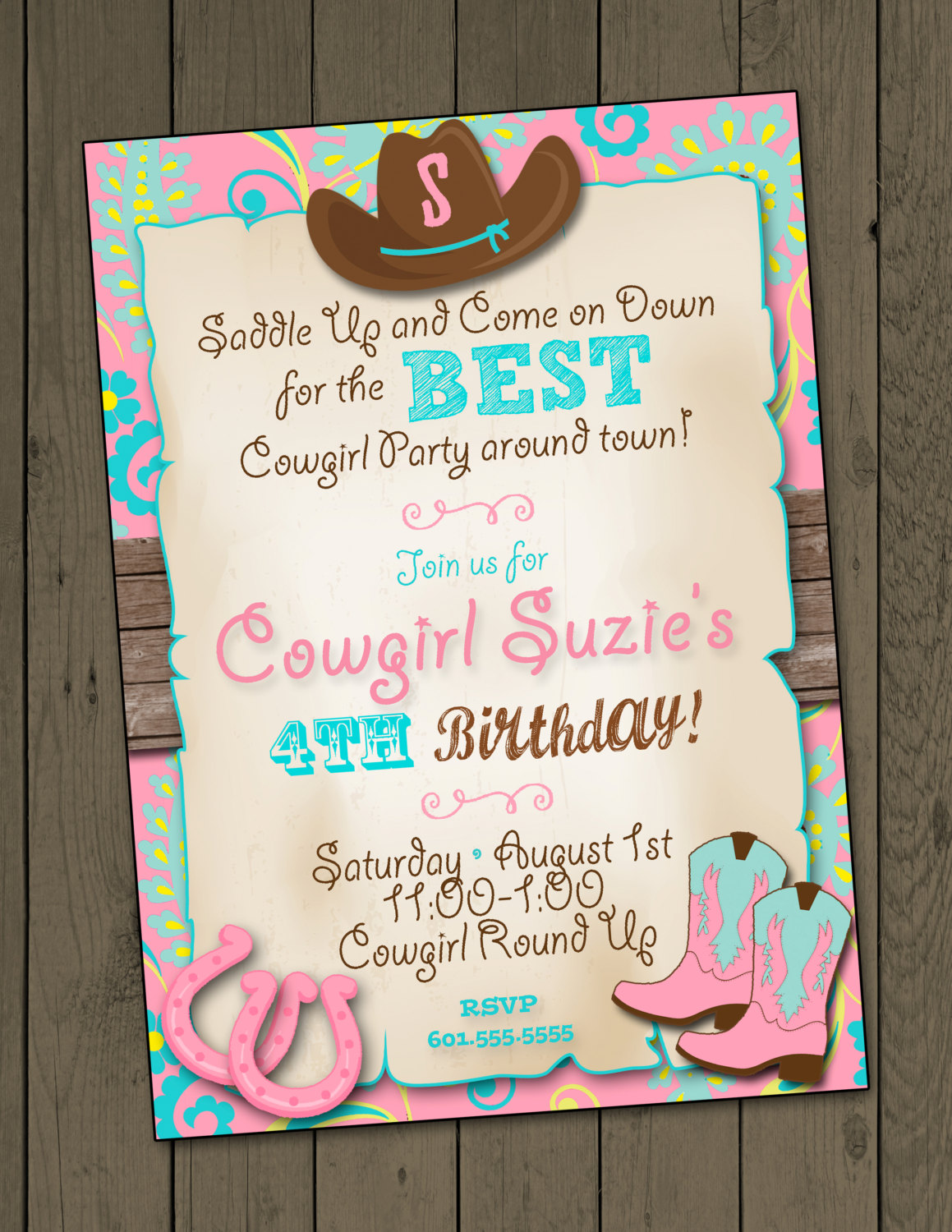 Cowgirl Birthday Invitation Boots Or Bows Burlap Chalkboard
