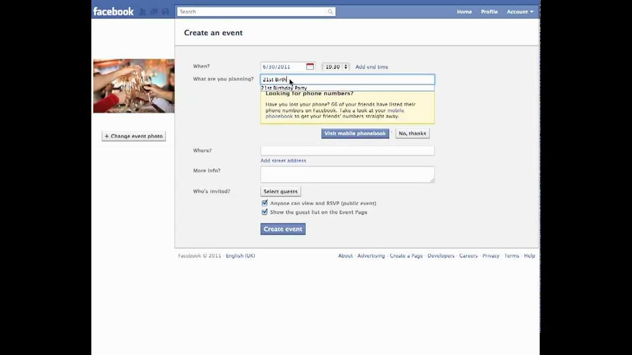 Creating A 21st Birthday Party Invitation Using Facebook Events
