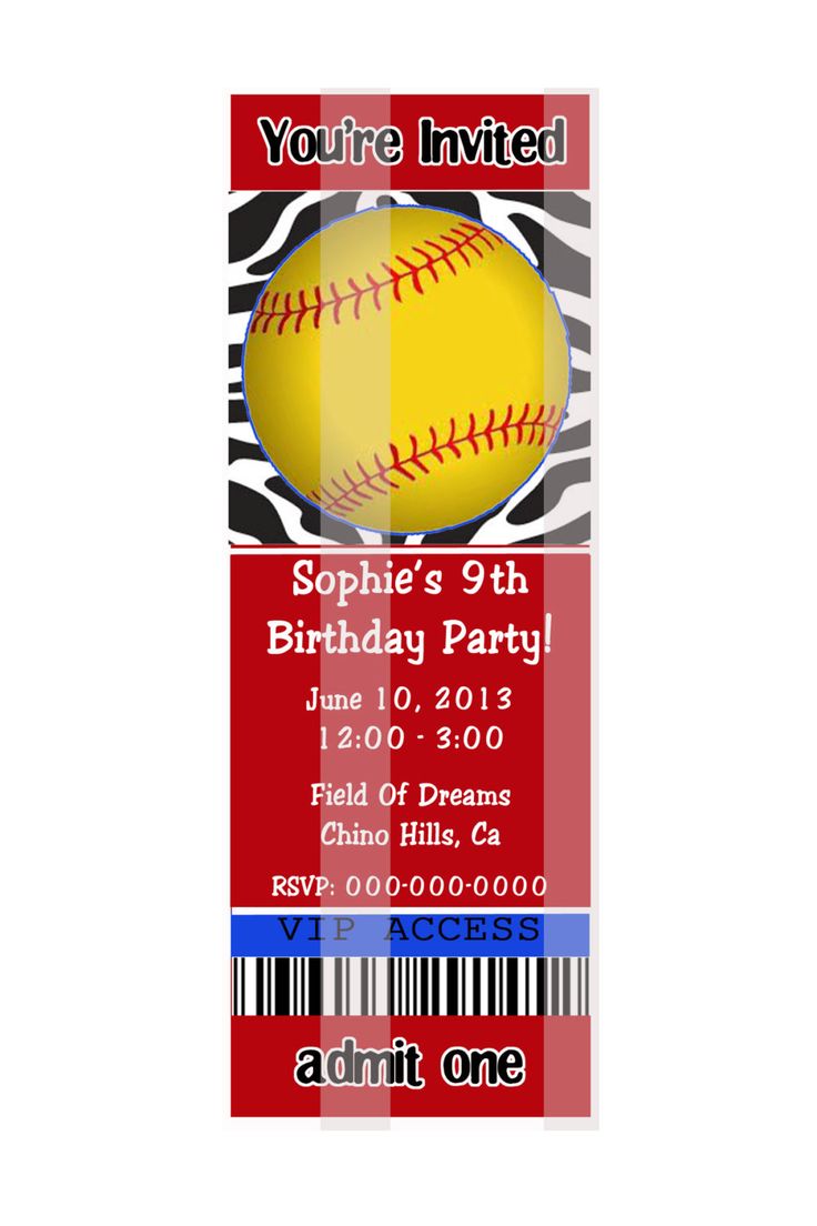 Custom Softball Party Invitations