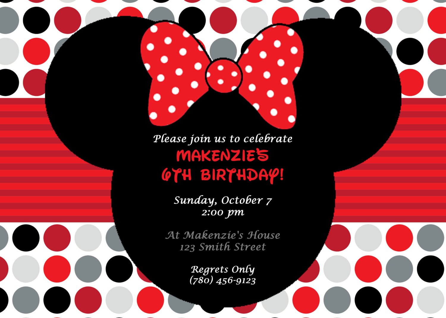 Diy Printable Minnie Mouse Birthday Party Invitation  Red, Gray
