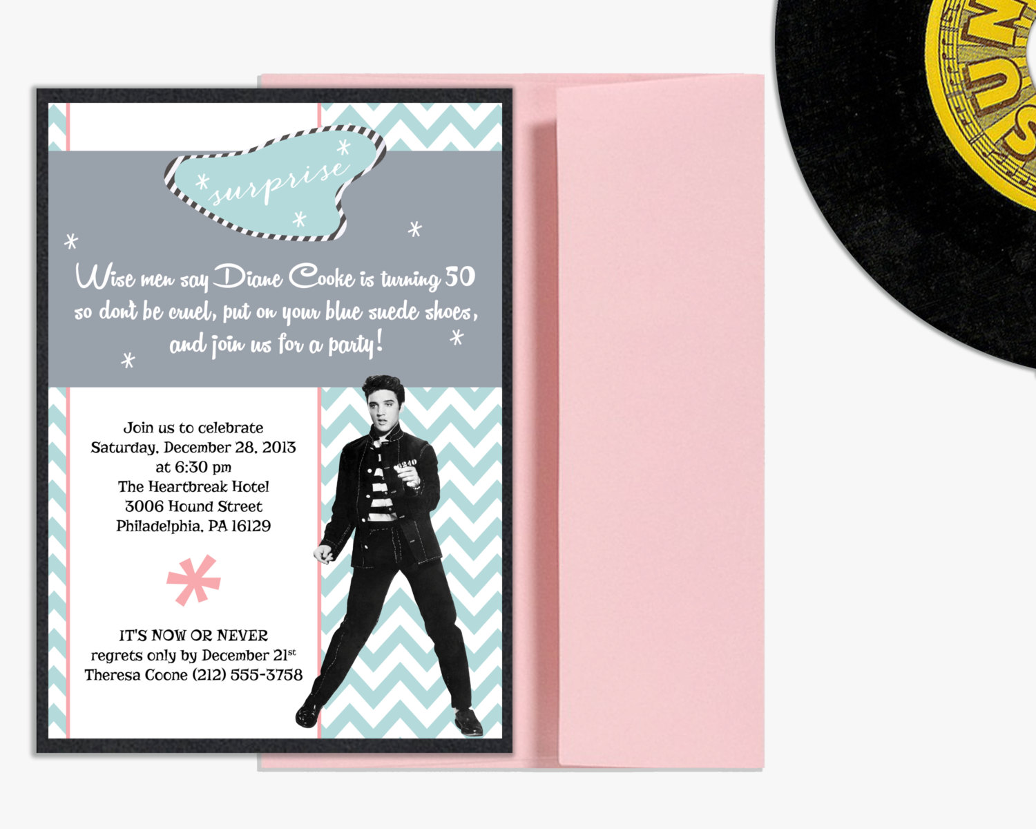 Elvis Presley Milestone Birthday Invitation Surprise Party