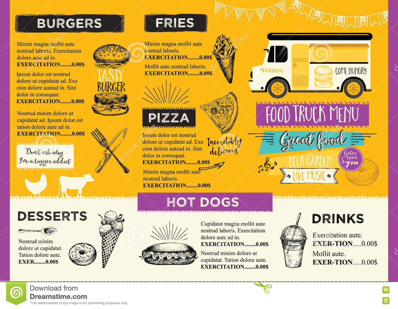Food Truck Party Invitation  Food Menu Template Design  Food Fly