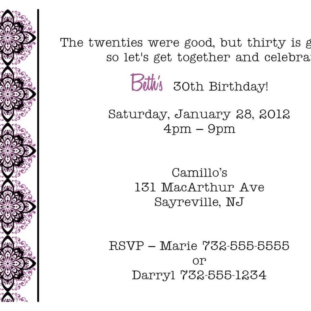 Formal Invitation For Birthday Party Wording