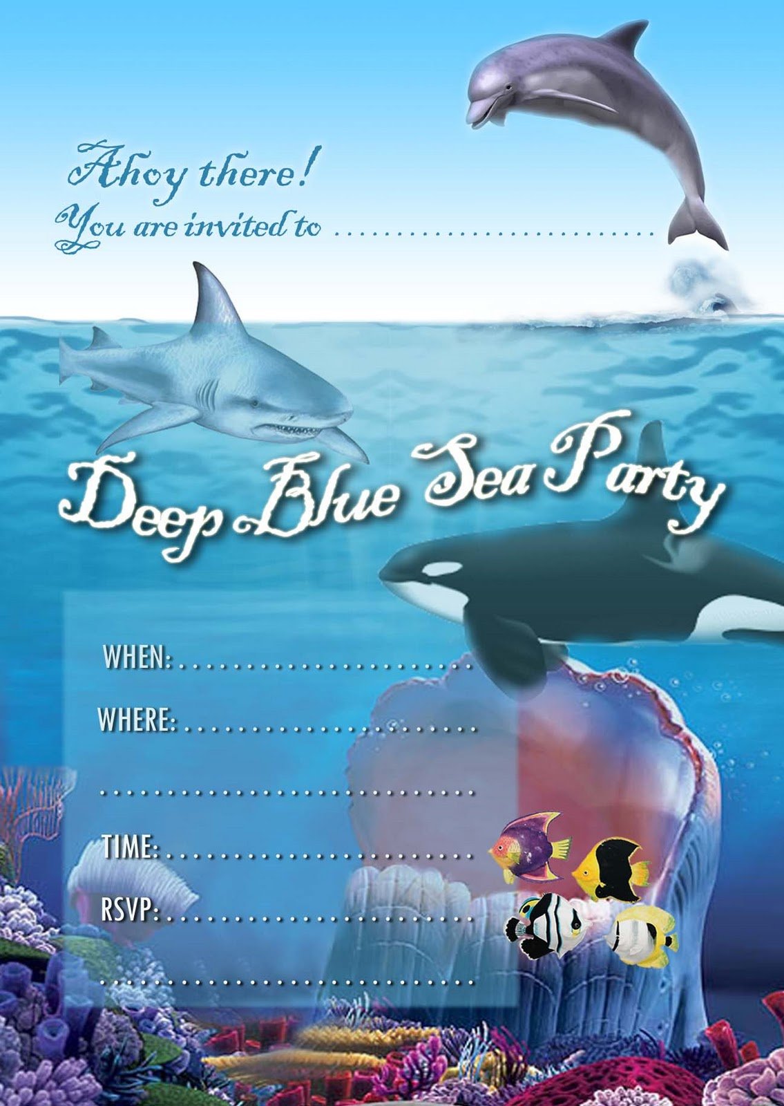 Free Kids Party Invitations  Deep Blue Sea Party Invitation