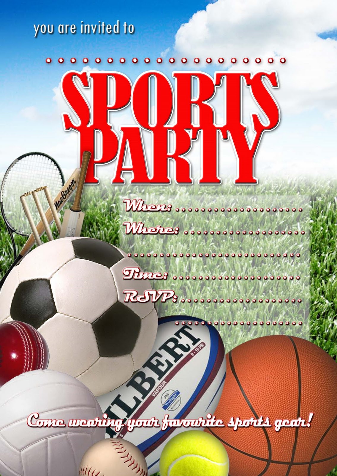 Free Kids Party Invitations  Sports Party Invitation