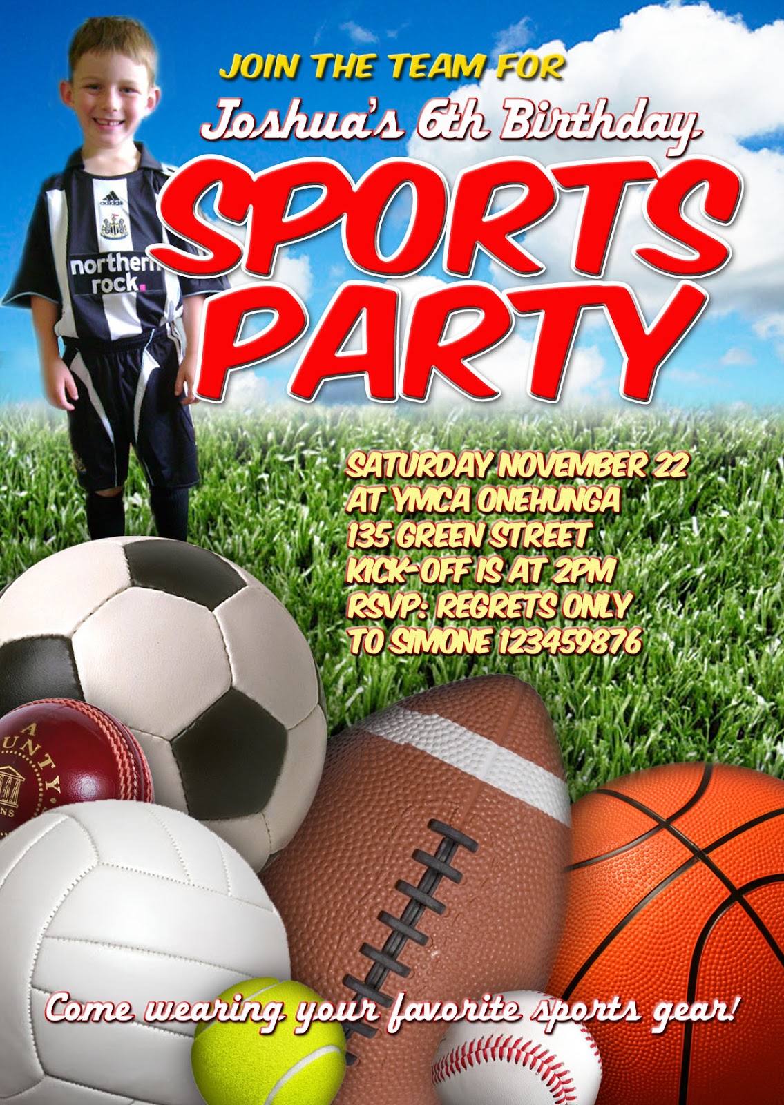 Free Kids Party Invitations  Sports Party Invitation