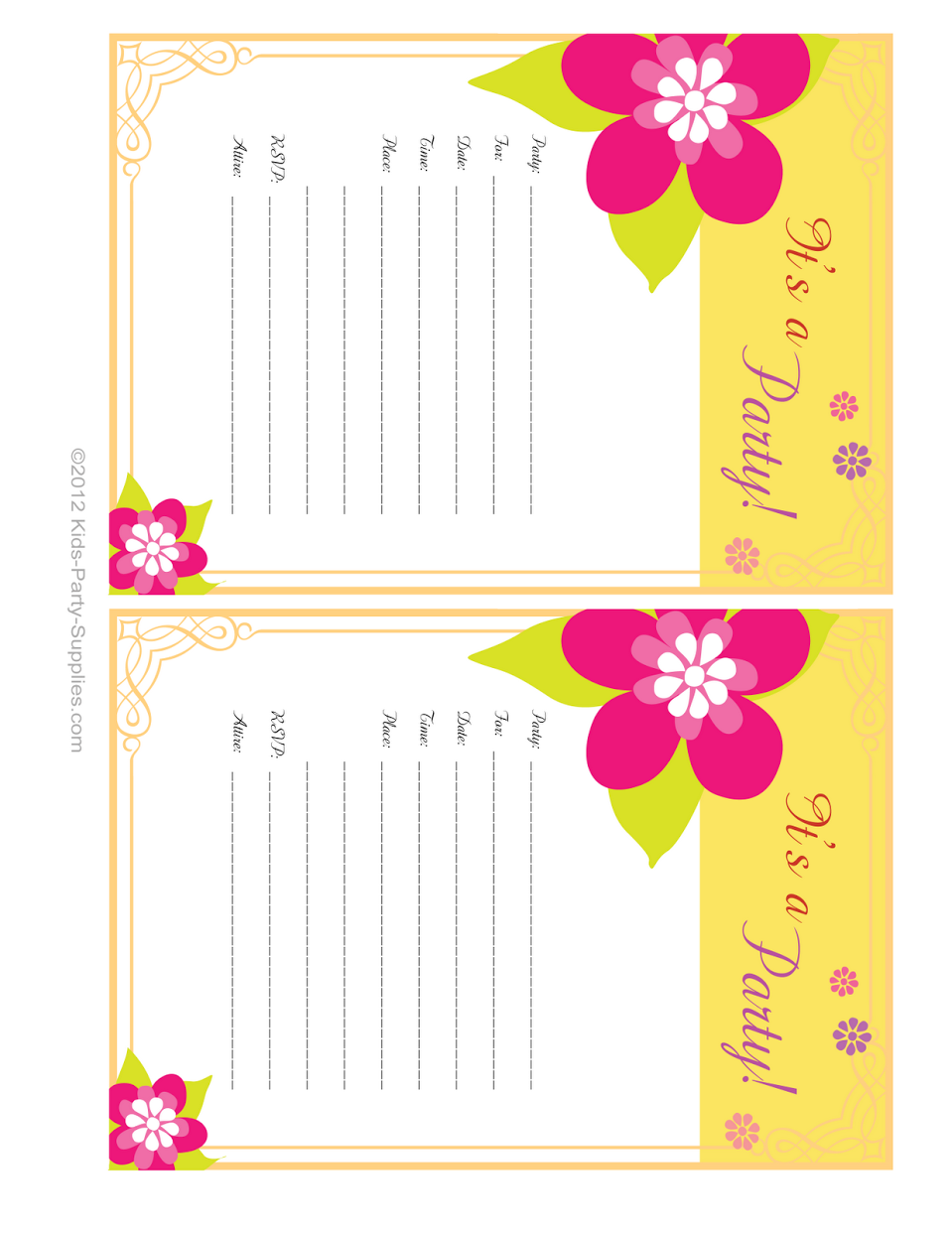 Free Printable Birthday Party Invitations