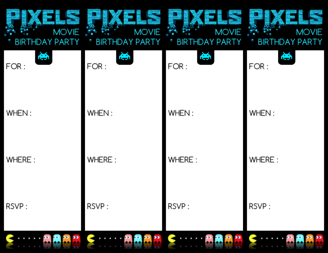Free Printable Pixels Movie Birthday Party Invitations