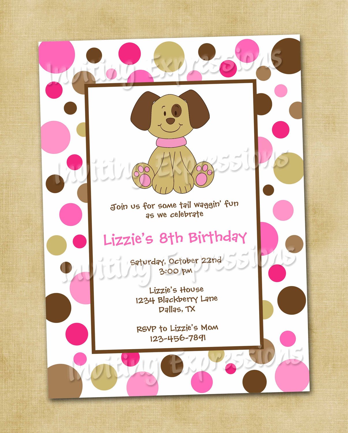 Girl Birthday Invitations Puppy Dog Dots By Invitingexpressions