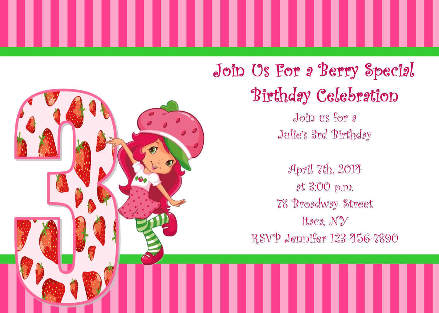 Girls Strawberry Shortcake Printable Birthday Party Invitation