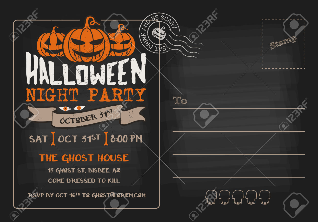 Halloween Party And Costume Contest Postcard Invitation Template