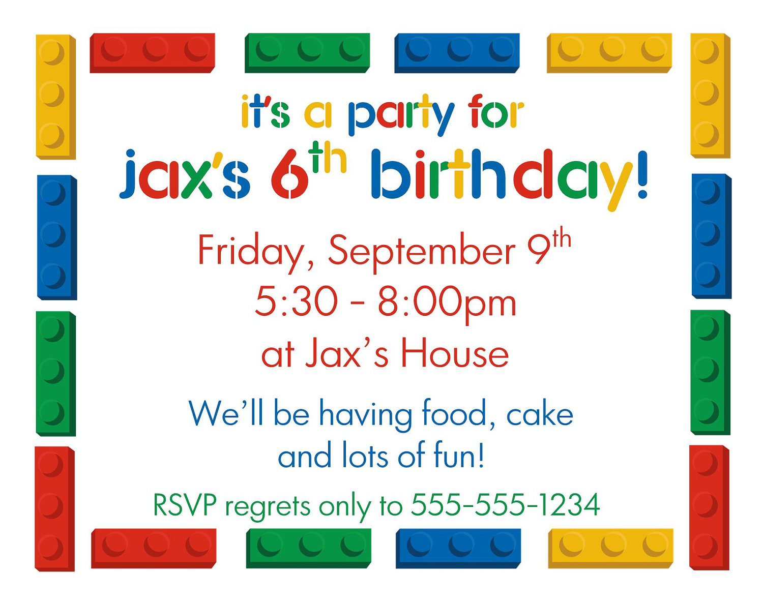 Lego Birthday Party Invitation Free Template