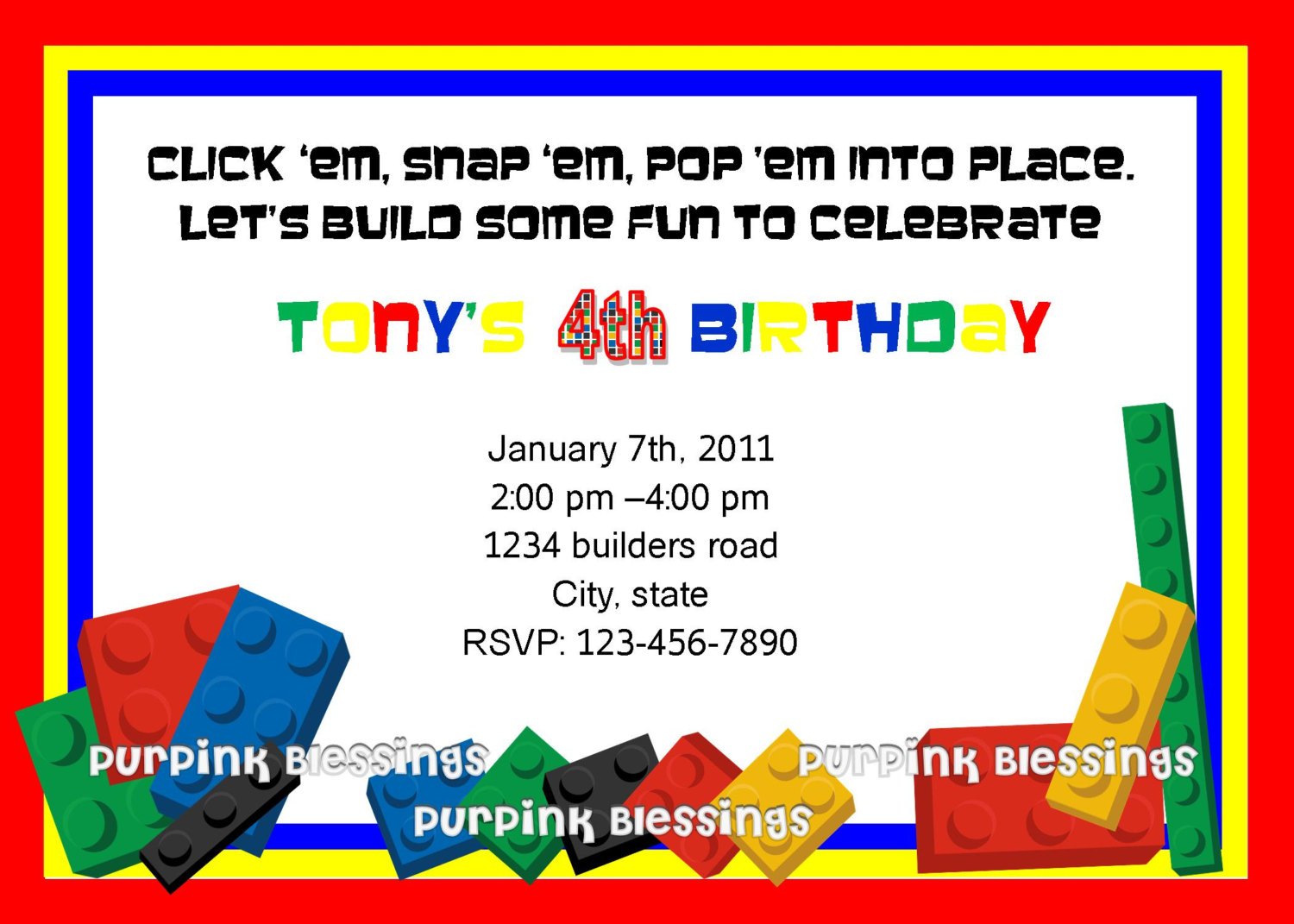 Lego Birthday Party Invitation Wording