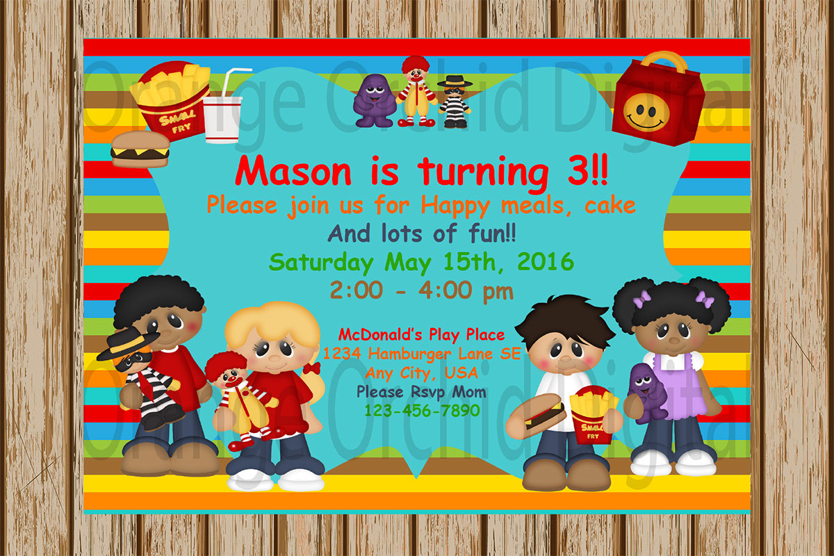 Mcdonald's Birthday Invitations Mcdonald's By Orangeorchiddigital