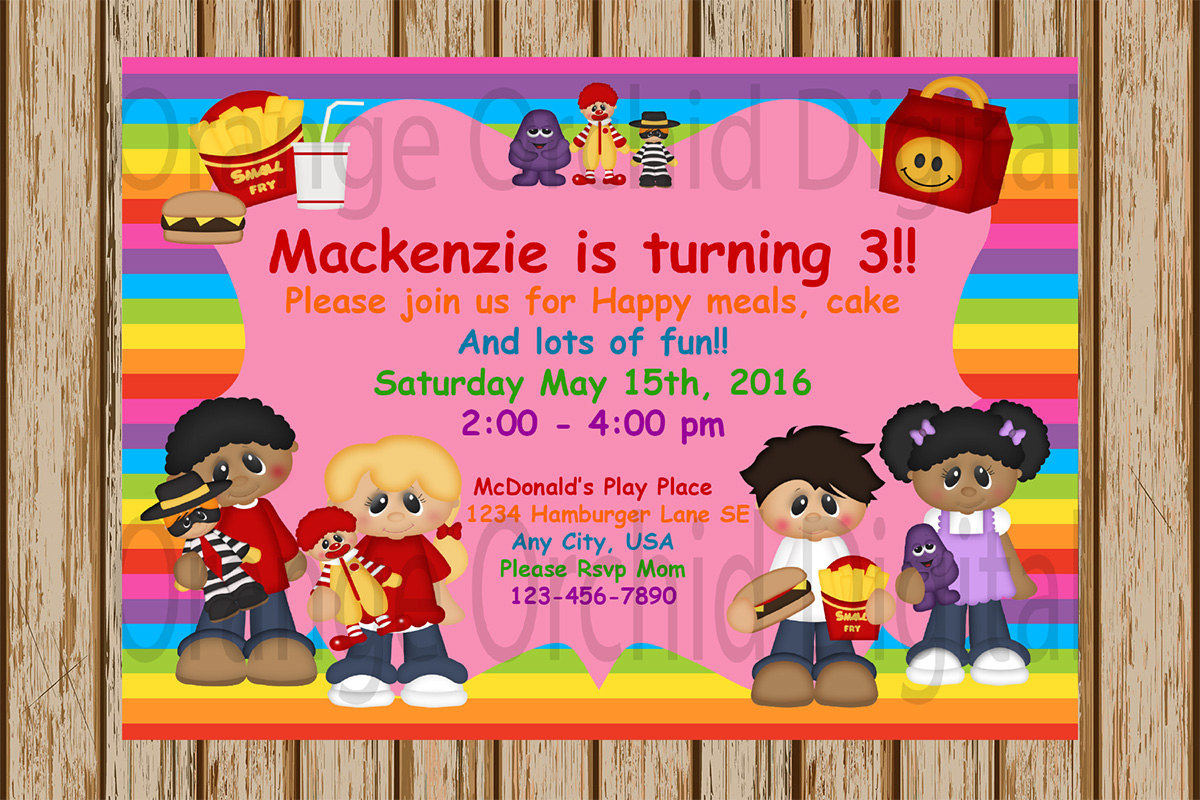 Mcdonald's Birthday Invitations Mcdonald's By Orangeorchiddigital