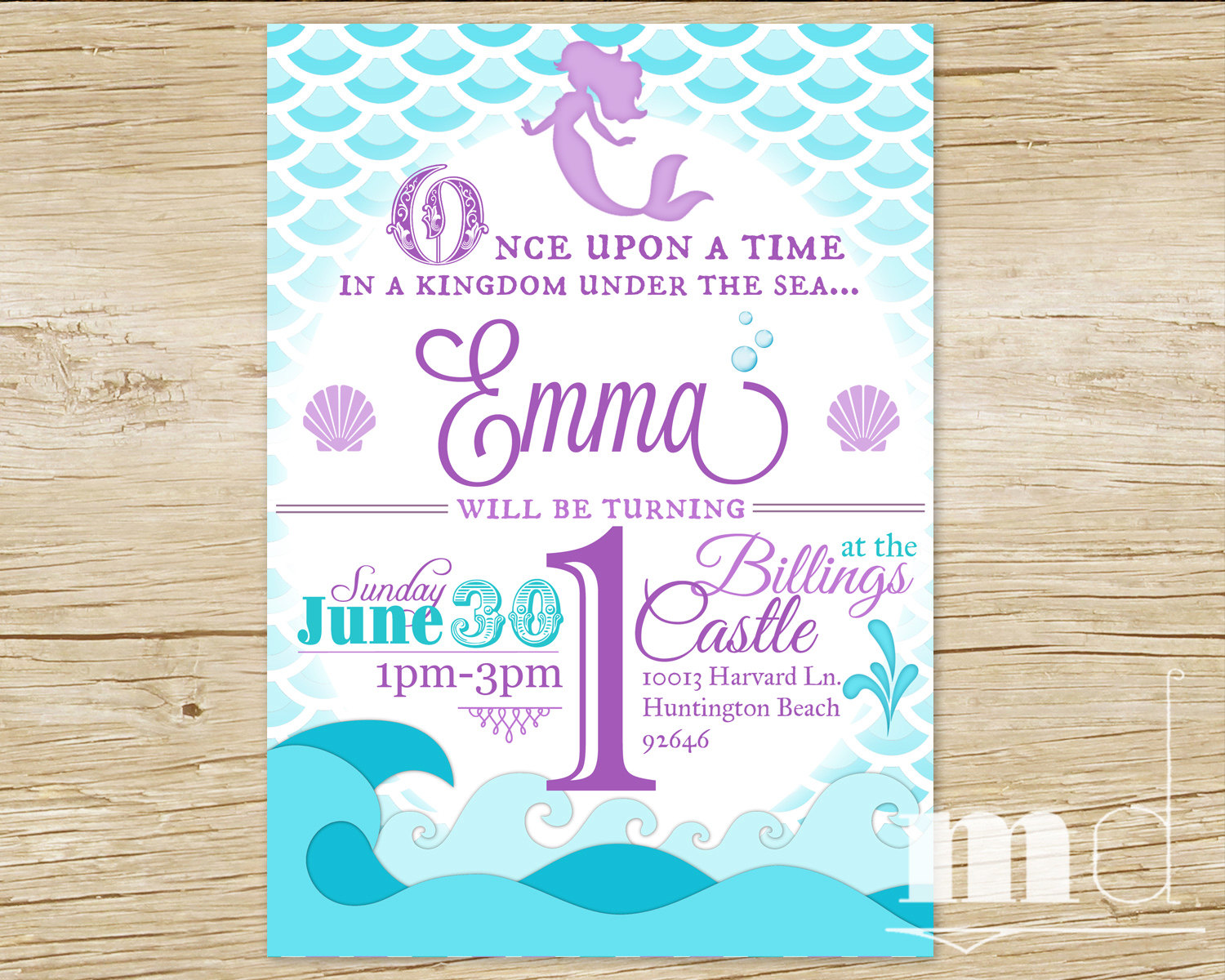 Mermaid Birthday Party Invitation, Little Mermaid Birthday Invite