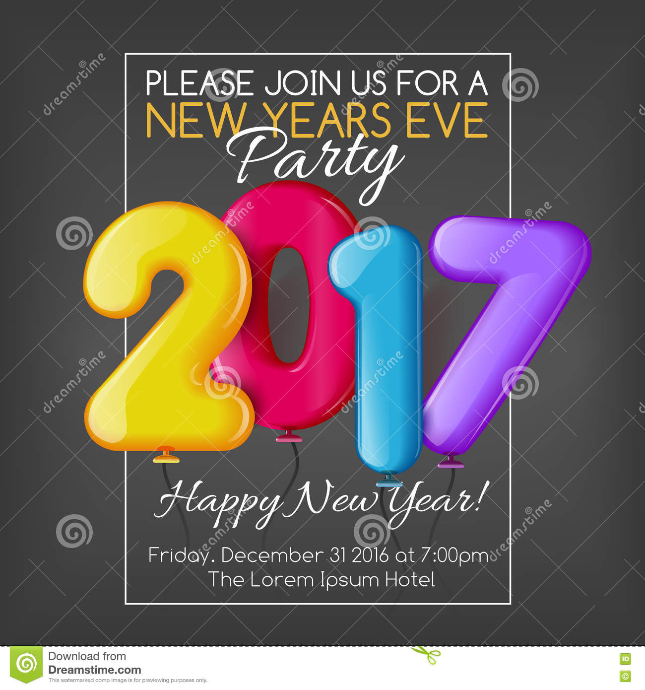 Merry Christmas And Happy New Year 2017 Party Invitation Template