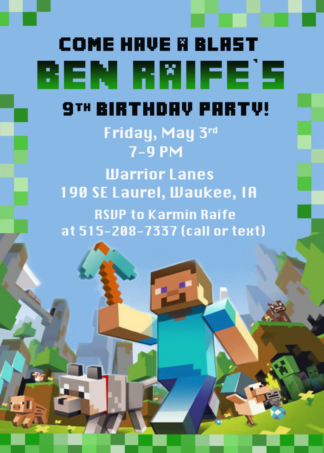 Minecraft Birthday Party Invitation Digital By Funpartyprints