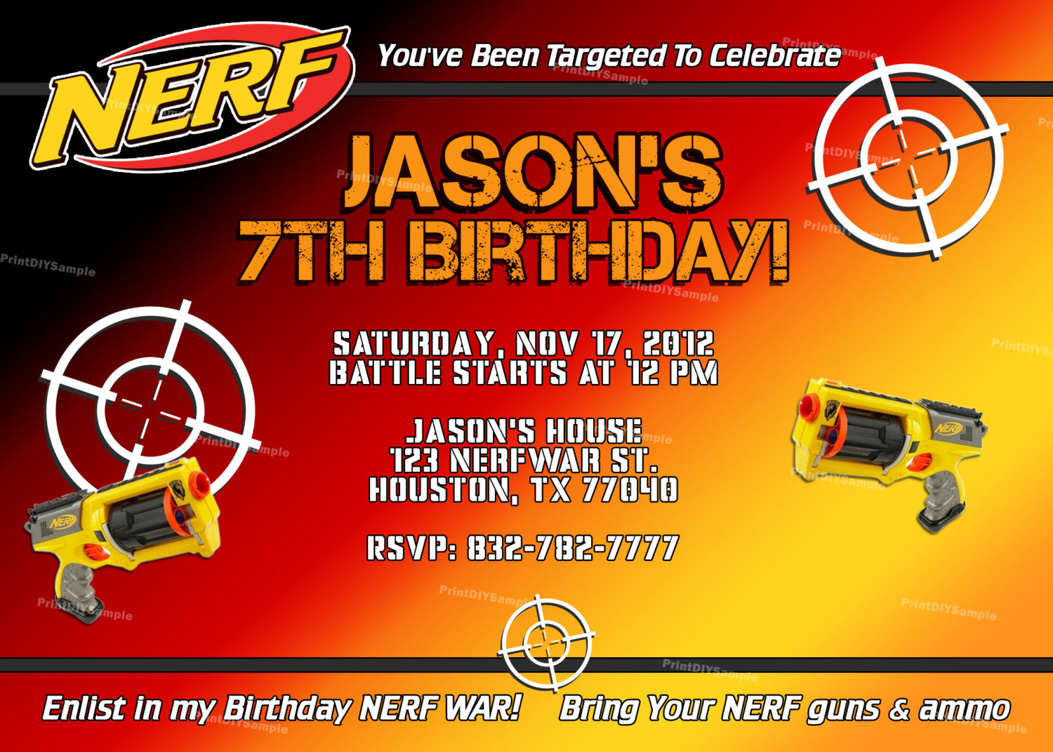 Nerf Gun Birthday Party Invitations