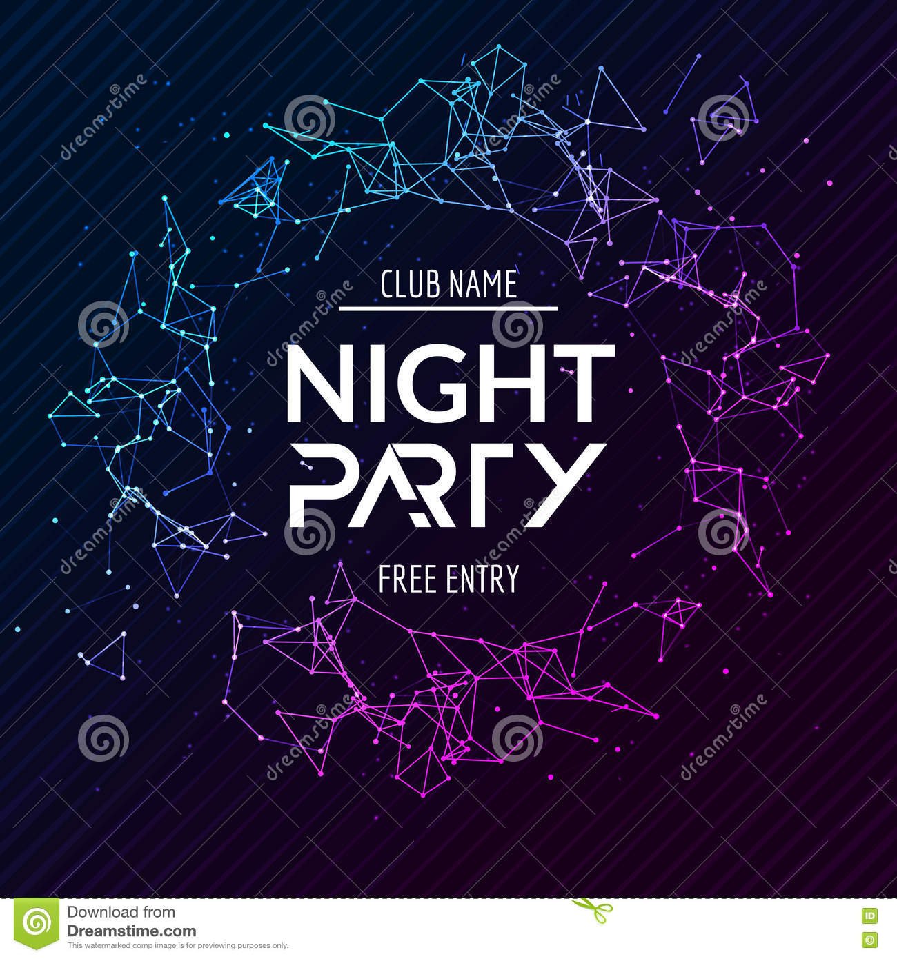 Night Party Poster  Shiny Banner Club Disco  Dj Dance Summer