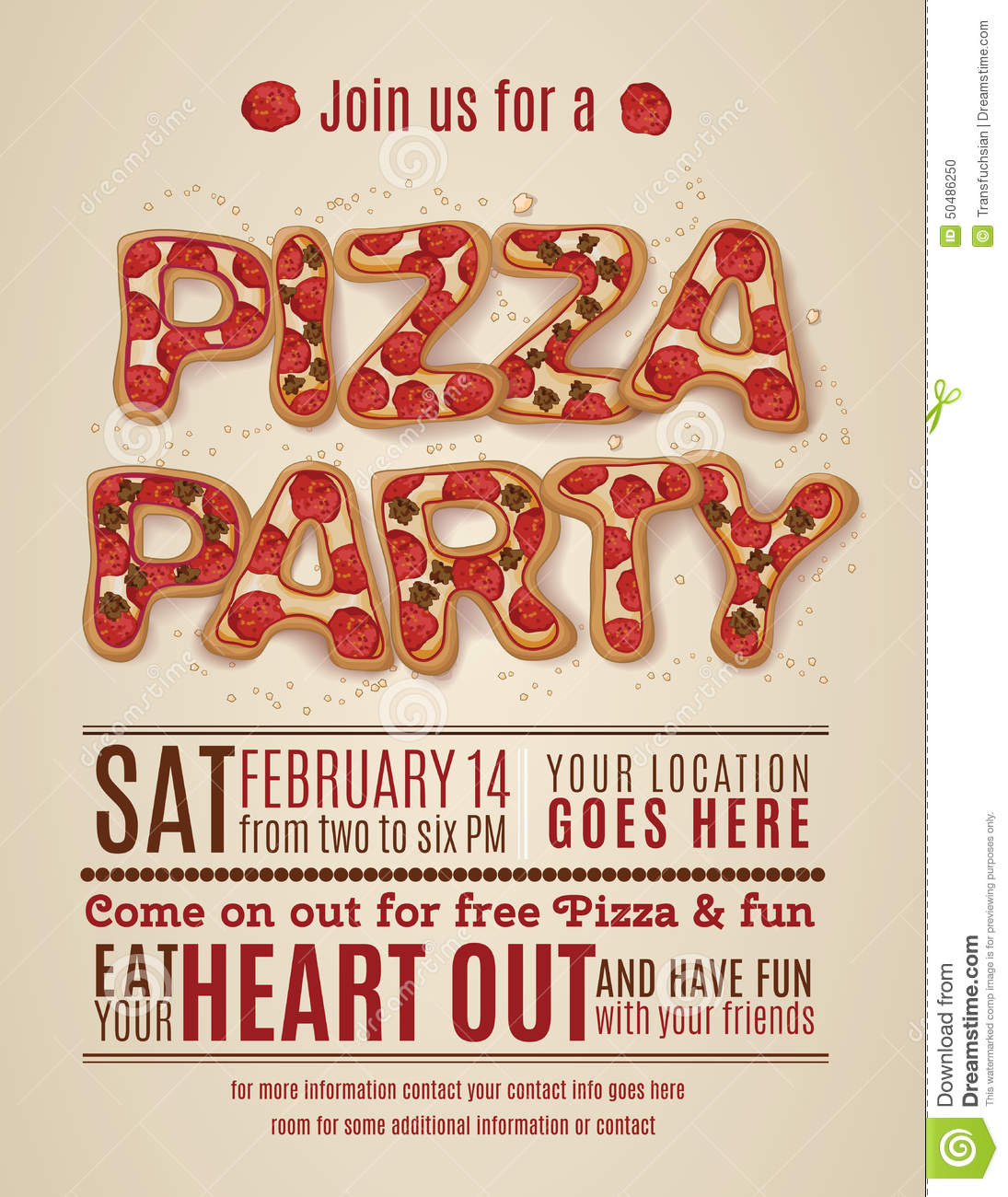 Pizza Party Invitation Template Stock Vector