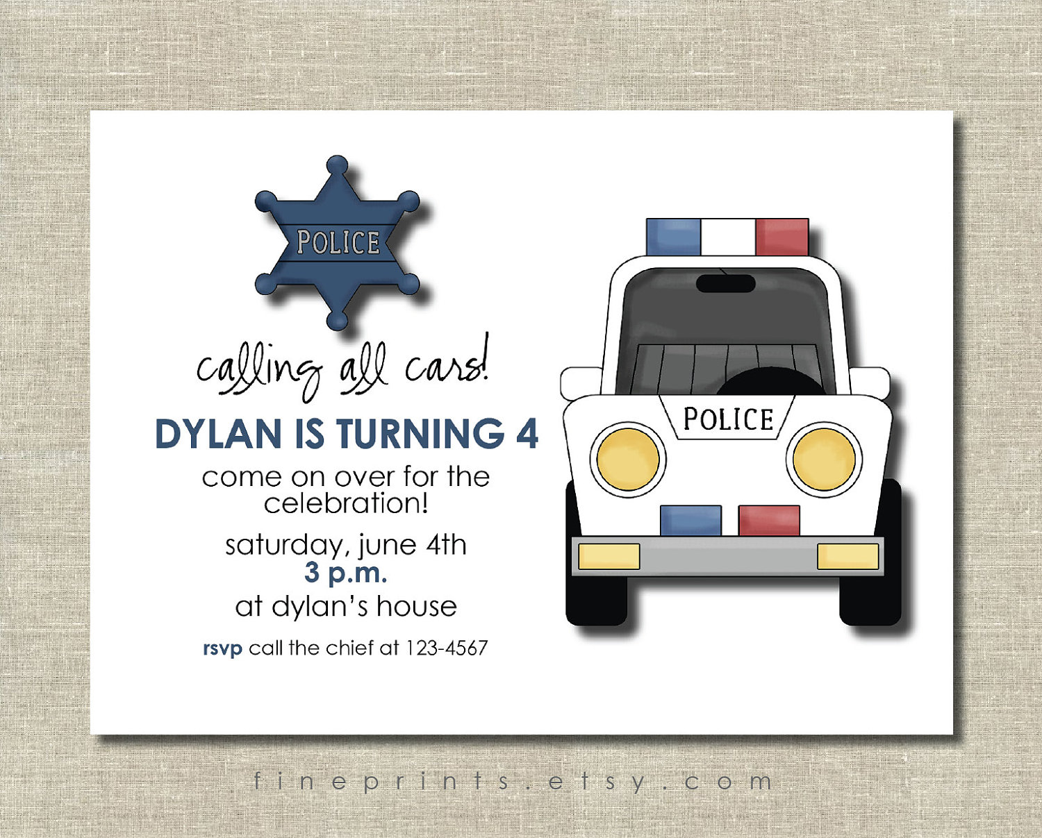 Police Birthday Party Invitation By Fineprints On Etsy