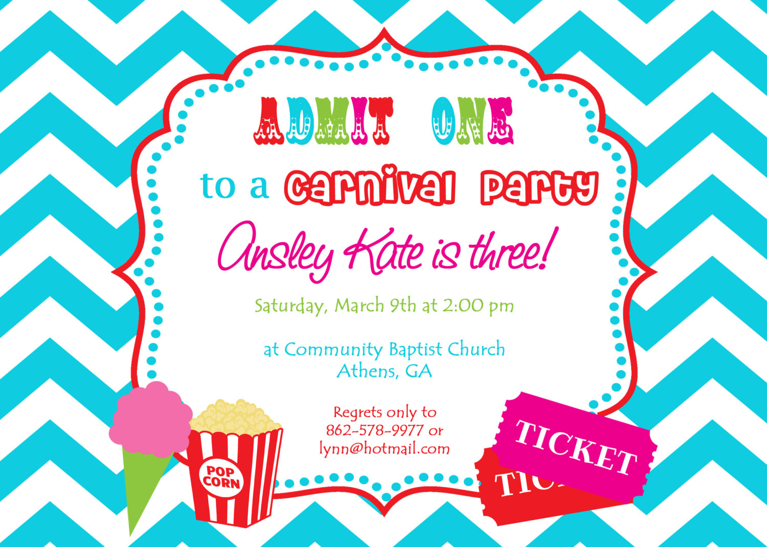 Printable Carnival Birthday Party Invitation  Girly By Cohenlane