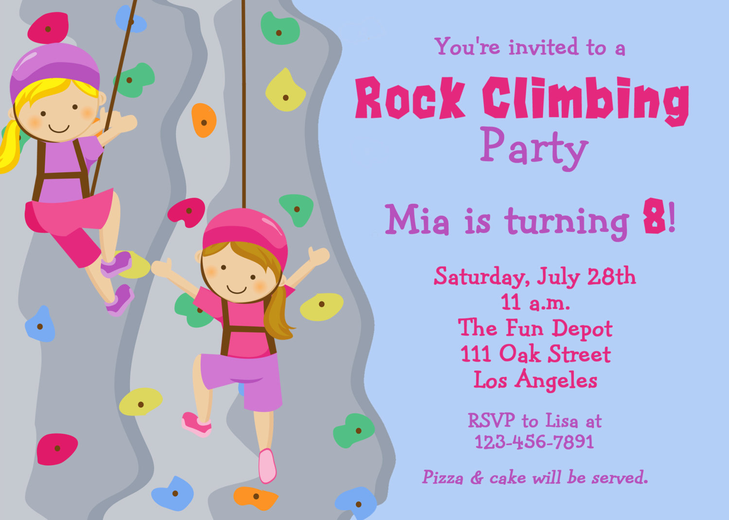 Rock Climbing Birthday Party Invitations