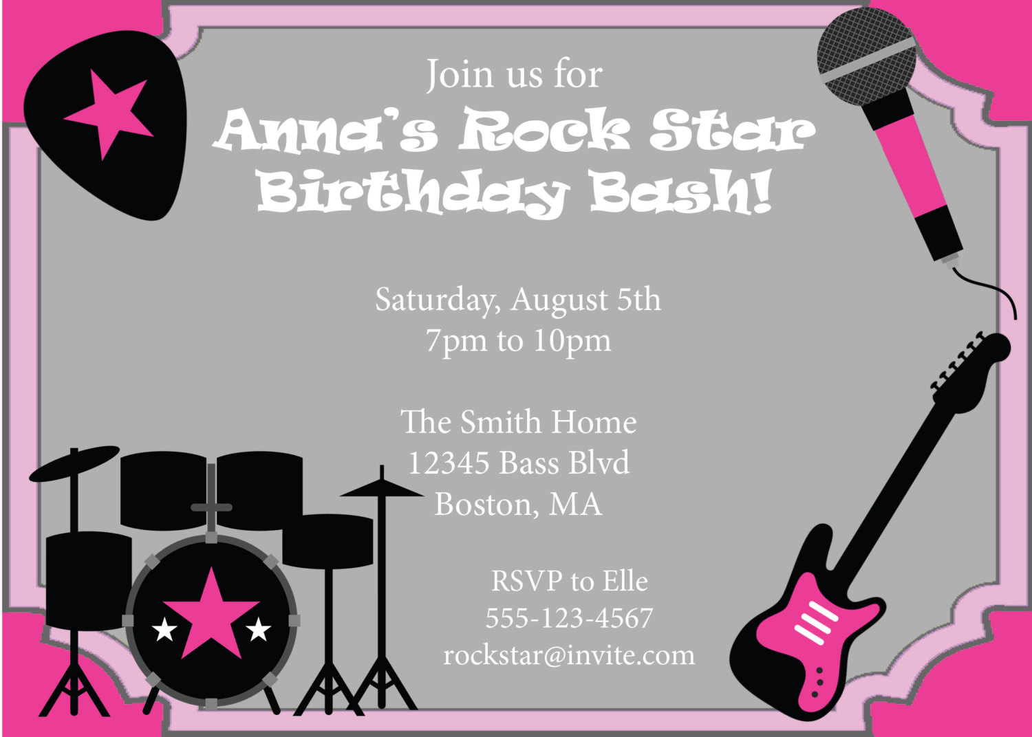 Rock Star Party Invitation Birthday Invite By Cowprintdesigns